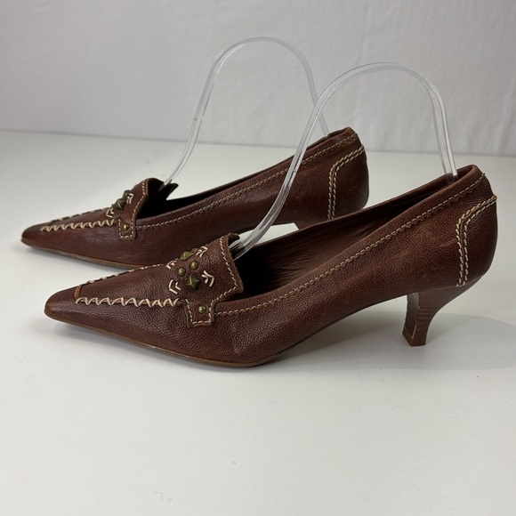 Vintage NWT Arnold Churgin Brown Leather Kitten Heel Loafers - Picture 5 of 12